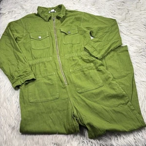 Monki Women's M Green Boiler Suit Jumpsuit Long Sleeve Zip Front - Picture 1 of 6