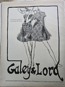 1968 Damen Kleider von Chester Weinberg Galey & Lord Vintage Mode Kunst Werbung - Bild 1 von 1