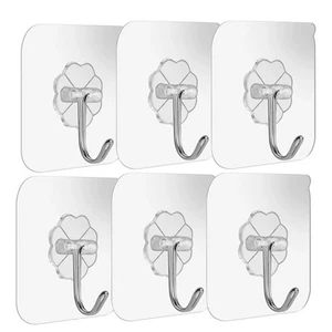 6Pack Wall Hooks Sticker Transparent Suction Cup Sucker Hanger for Bathroom F - Bild 1 von 19
