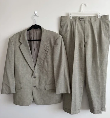 Traje Vintage Valentino Uomo Beige Mezcla Lana Pata de Gallo - Conjunto Blazer y Pantalón Foto 1 de 4