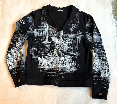 Designer Rhinestone Italy Scenes Black Jacket-Cactus-Made in the USA Size Medium - Image 1 of 4