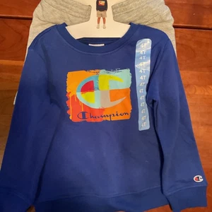 Champion Jungen 2-teiliges Fleece Short Set blau Sweatshirt & graue Shorts Größe 4T - Bild 1 von 3