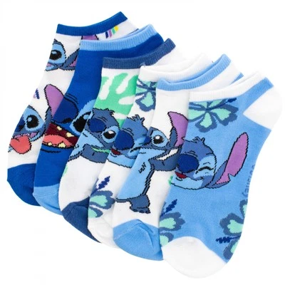 Paquete de 6 pares de calcetines tobilleros para mujer Lilo and Stitch arco iris y flores azules Foto 1 de 4