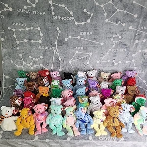 Ty Beanie Babies Lot Of 50 With Tags Rare and Retired Peace Fifa Bloom Kissme - Picture 1 of 17