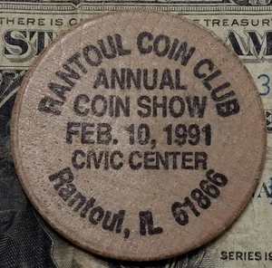 Rantoul IL 1991 Coin Club Legno Nichelato - Foto 1 di 2