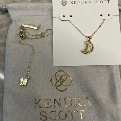 ✨Nuevo Kendra Scott Blanco Resina Opalescente Luna Colgante Collar Cadena Oro🌙 Foto 1 de 4