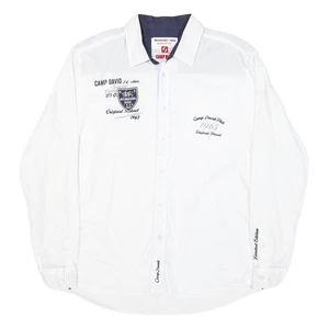 Camisa CAMP DAVID Para Hombres Blanca Mezcla de Algodón XL Bordado Logo Manga Larga Informal - Imagen 1 de 6
