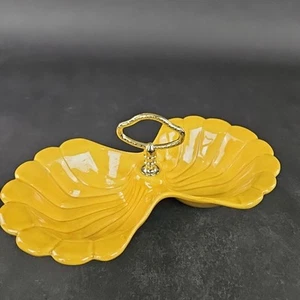 Vintage California Keramik gelb geteilt Snack Schale mit Goldgriff Mid Century - Bild 1 von 10