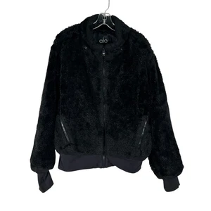 Alo Yoga schwarz Fell Sherpa durchgehender Reißverschluss Fleece Jacke Mantel Large L Athleisure Fitnessstudio - Bild 1 von 5