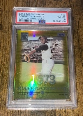 2004 Topps Tribute #50 Roberto Clemente Gold Refractor /73 PSA 8 NM-Mint - Image 1 of 2