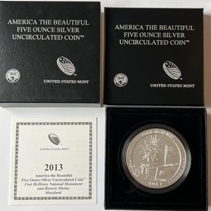 2013 AMERICA THE BEAUTIFUL 5 OZ SILVER UNCIRCULATED COIN MARYLAND FORT MCHENRY - Picture 1 of 5