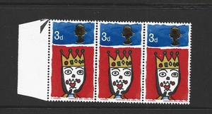 GB 1966 3d Ordy Strip of 3 with Missing 'T' Flaw in Designer's Name - Picture 1 of 1