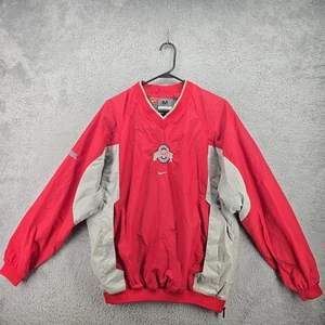 Nike OSU Buckeyes Pullover Mens Medium Red Windbreaker Jacket Center Swoosh Mesh - Picture 1 of 14