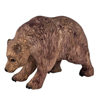 Hand-Carved Wooden Bear Figurine Decor Brown Grizzly Folk Art *FLAWS* Wildlife - Image 1 of 4