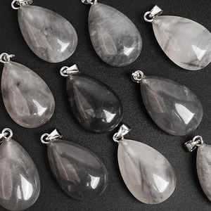 Natürliche graue Träne Wolkenquarz Spitze gebohrt Heilung Edelstein Anhänger - Bild 1 von 4