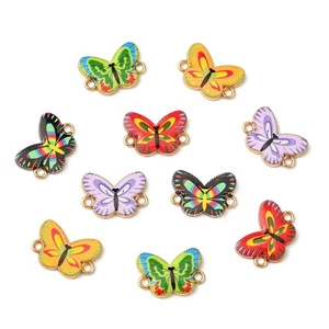 10 Mixed Unusual Brightly Coloured Butterfly Shaped Gold Tone Connector Charms - Picture 1 of 1