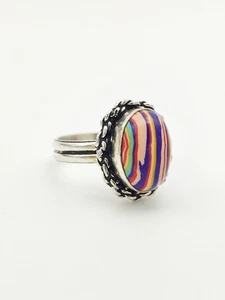 Vintage 925 Sterling Silber Ring Regenbogen Kalsilika - Bild 1 von 4