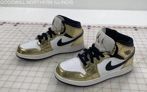 Children's Nike Air Jordan 1 Metallic Gold Mid Basketball Shoes Size 5Y - Picture 1 of 6