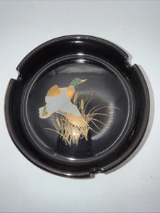 Vintage Otagiri Japan Stockente mit Katzenschwanz Schilfgras Keramik Aschenbecher schwarz 5 Zoll - Bild 1 von 5