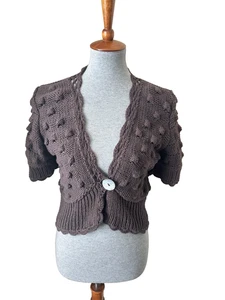 Pure Handknit Damen Gr. M/L Braun Cropped Grobstrick Kurzarm Pullover - Bild 1 von 6
