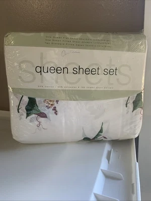 Juego de sábanas Sears Queen 180 hilos flores blancas nuevo mezcla de algodón Foto 1 de 4