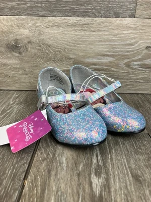 Disney Princess Ballet Silver High Heeled Shoes Toddler Girls 7 Strap Closer - Image 1 of 4