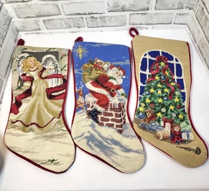 Needlepoint Weihnachtsstrumpf 3er Set Weihnachtsmann, Engel und Weihnachtsbaum - Bild 1 von 12