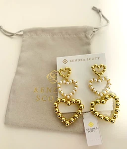 175 $ Kendra Scott Ashton Gold Herz 3" Statement Ohrringe Süßwasser Perle Neu mit Etikett - Bild 1 von 12