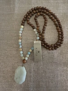 BARSE AMAZONITE AND WOOD Stone Pendant Necklace NWT - Picture 1 of 3