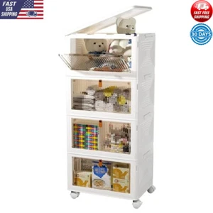 23Qt Stackable Plastic Storage Bins Organizer Beige Wheels Translucent Panel New - Picture 1 of 7