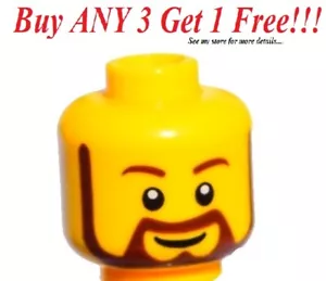 ☀️NEW Lego Male Minifigure Minifig Head Beard Brown Mustache Moustache #15 - Picture 1 of 3