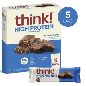 Think! High Protein Brownie Crunch Bars 2.1oz/5ct Zero Sugar Per Bar Gluten Free - Picture 1 of 8