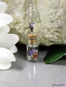 Glass Jewels Silber Kette Anhänger Zirkonia Bunt Glas Flasche Vintage Retro#M066 - Bild 1 von 4