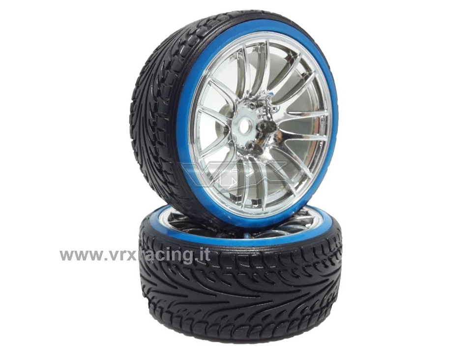 010F002C Coppia ruote complete di inserto 1/10 drift cerchio cromato argento VRX - Immagine 1 di 1