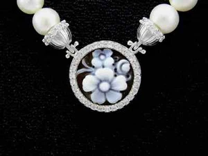Necklace of women in 925 sterling silver pearl real cultured and cameo vintage - Picture 1 of 4