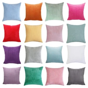 Solid Color Stripe Soft Corduroy Throw Pillow Case Sofa Car Square Cushion Cover - Picture 1 of 32