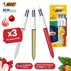 BIC 3x Penne Luminose 4 Colori Penne a Sfera Multicolore Retrattili per Uso Scrittura - Foto 1 di 8