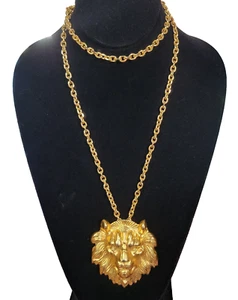 Collana catena maglia spilla ciondolo testa di leone tono oro TORY BURCH VINTAGE RARA LEGGI - Foto 1 di 13