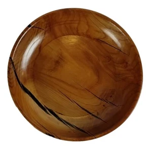 Vintage Carved Two-Tone Wood Art Serving Bowl, 9" Stamped Glossy Usable Art - Picture 1 of 6