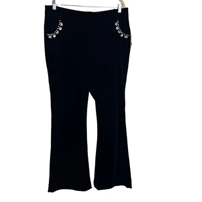 Pantalones de terciopelo Reba para mujer talla 12 negros estrás adornados Bootcut nuevos Foto 1 de 4