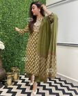 Green Cotton Printed Work Straight Kurta Pant Dupatta Women Designers Dress Set