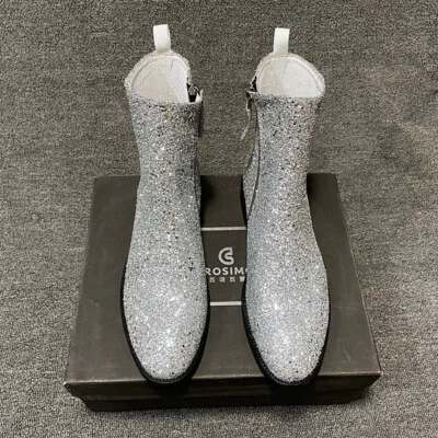 Hombres Estilo Británico Lentejuelas Chelsea Botas Cuero Real Zapato Almohadilla Botines Cremallera Foto 1 de 4