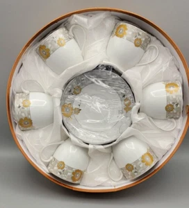 Turkish Coffee Cups 12pc Set 6 Cups & 6 Saucers  Fine Porcelain Gold  Pattern - Picture 1 of 6