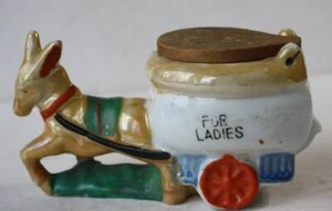 Donkey Pulling Card Chamber Pot Wooden Lid For Ladies Ceramic Made in Japan VTG - Picture 1 of 1