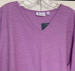 NWT Denim & Co 1X Women’s Long Sleeves Top V-neck Pink Lilac Cotton Comfort XL - Picture 1 of 9