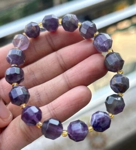 Amethyst Faceted Beaded Bracelet 10mm Fashion Jewelry Gift Wellness - Picture 1 of 2