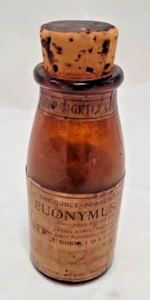 Antik Eli Lilly Kork mundgeblasen Braunglas Extrakt Wahoo Tonic komplette Etiketten  - Bild 1 von 12