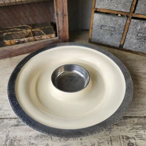 Vintage Hammered Metal & Enamel Chip And Dip Serving Platter 13.5" Diameter - Picture 1 of 7