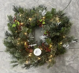 National Tree Company 24 Inch Wintry Pine Wreath with Lights and Decor(Open Box) - Picture 1 of 5