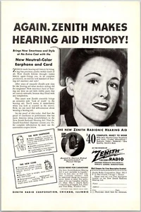 PRINT AD 1944 Zenith Radio Radionic Makes Hearing Aid History WWII Era 6.75 x 10 - Picture 1 of 3